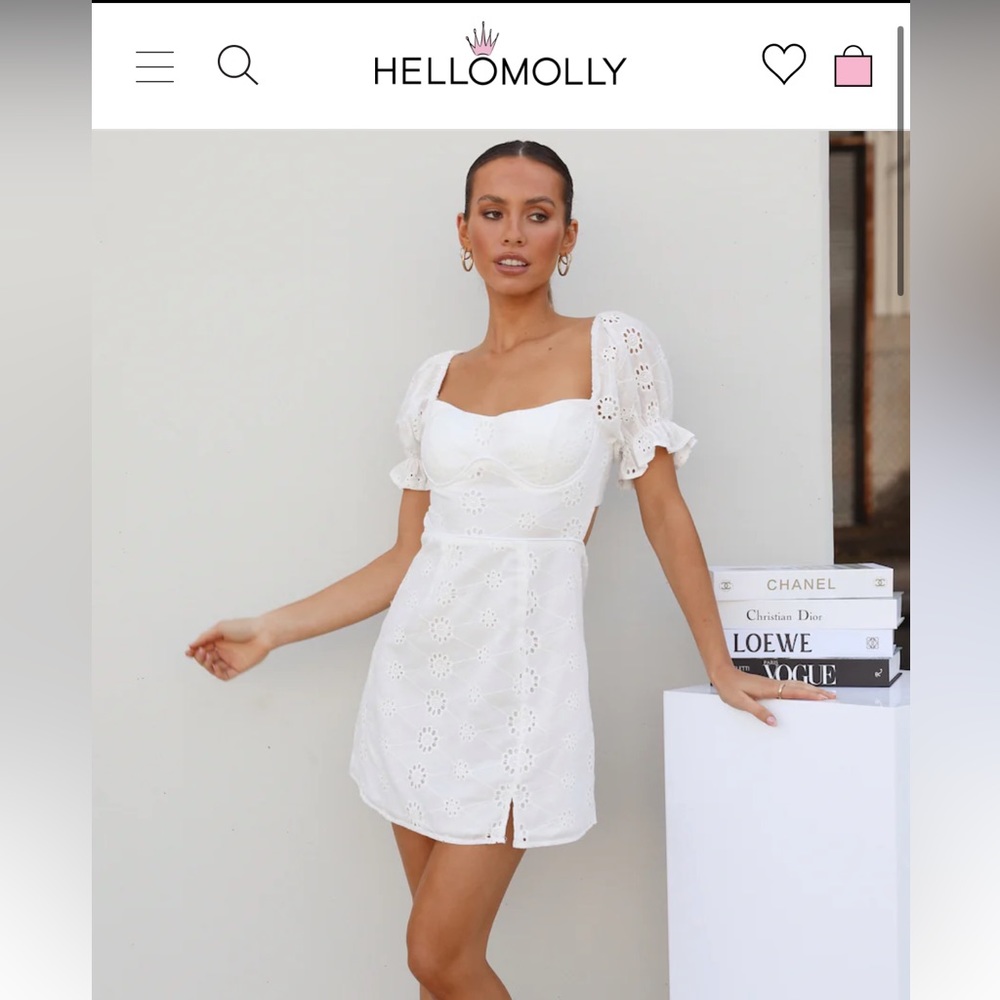 Hello Molly White Eyelet Puff Sleeve Mini Dress